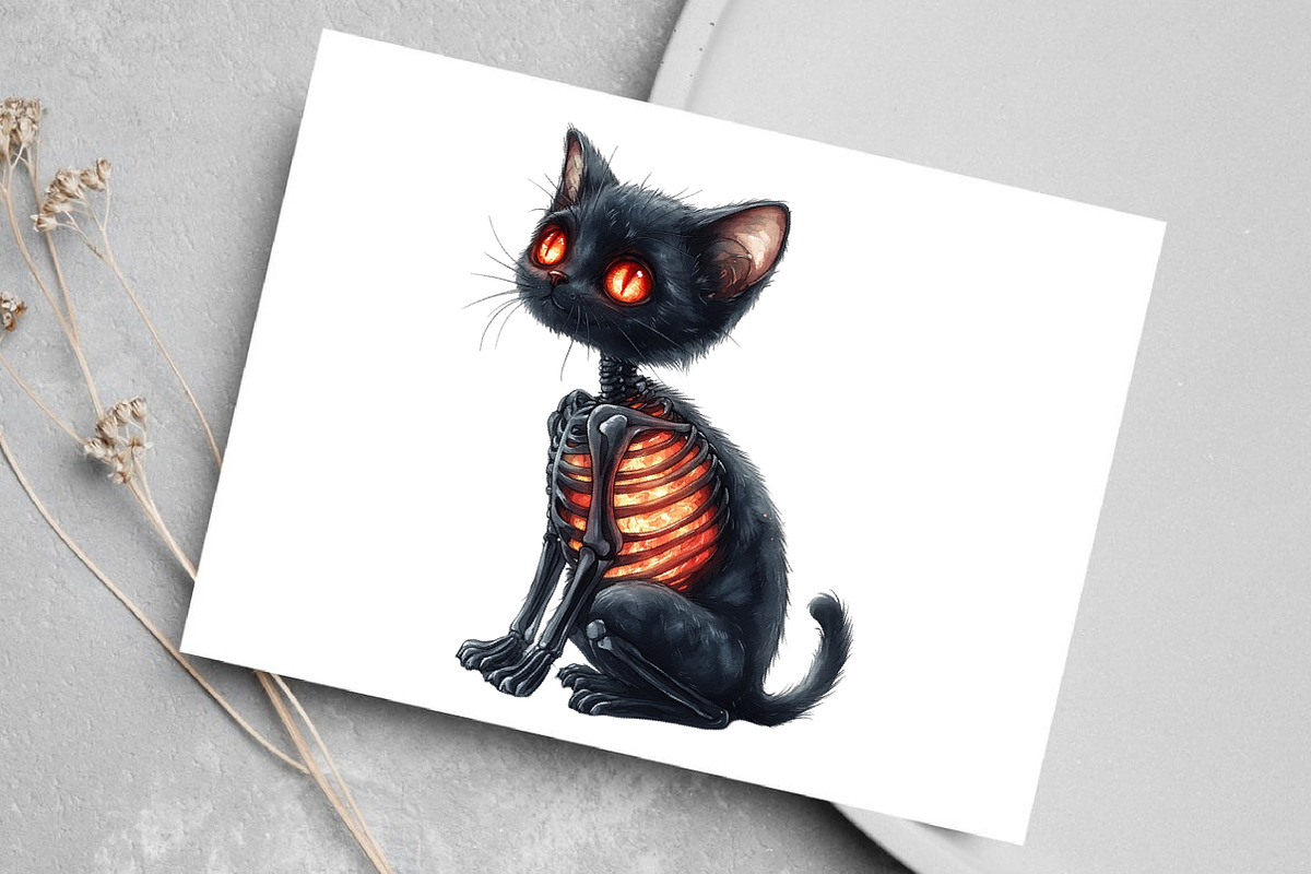 Watercolor Skeleton Black Cat Clipar, an Illustration by Canvas Craft (Photo 4 of 7)