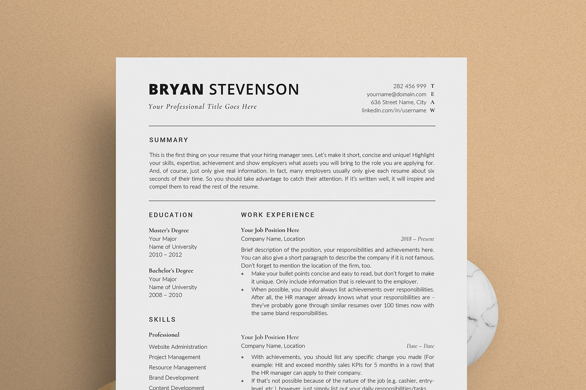 Resume/CV - The Bryan, a Resume Template by CreativeLandStudio (Photo 2 of 9)