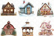 Watercolor Christmas Village Clipart, an Illustration by Black Bird Studio (Thumbnail 5 of 6)
