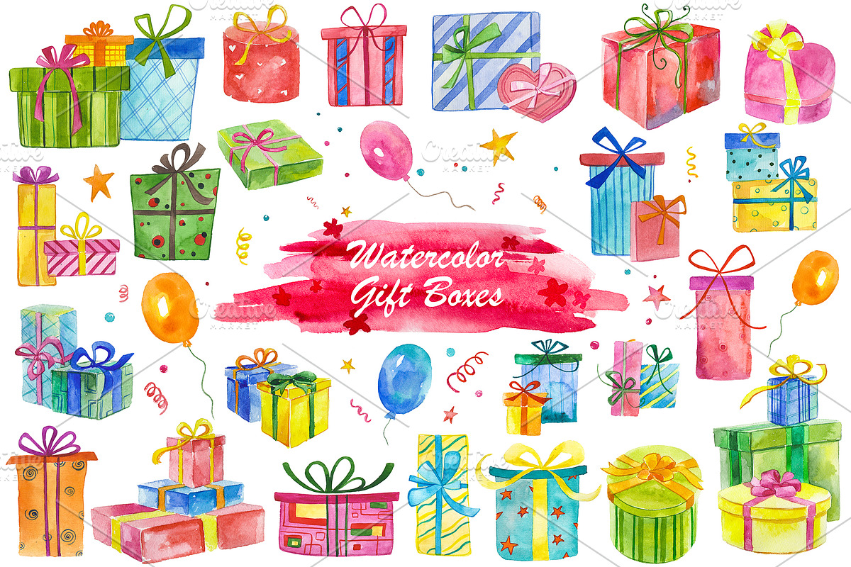 Watercolor Gift Boxes, a Decorative Illustration by Maxim_Basinski