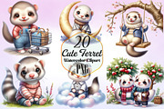 Watercolor Cute Ferret Clipart, an Animal Illustration by Craft Nest (Thumbnail 1 of 3)