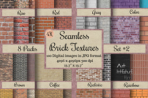 100 Seamless Brick Textures, Digital