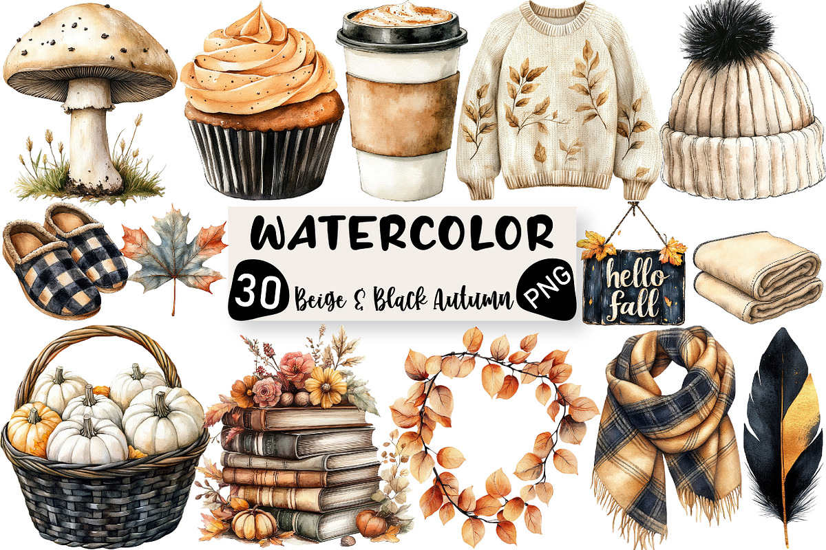 Beige & Black Autumn Clipart, an Illustration by Black Bird Studio (Photo 1 of 6)