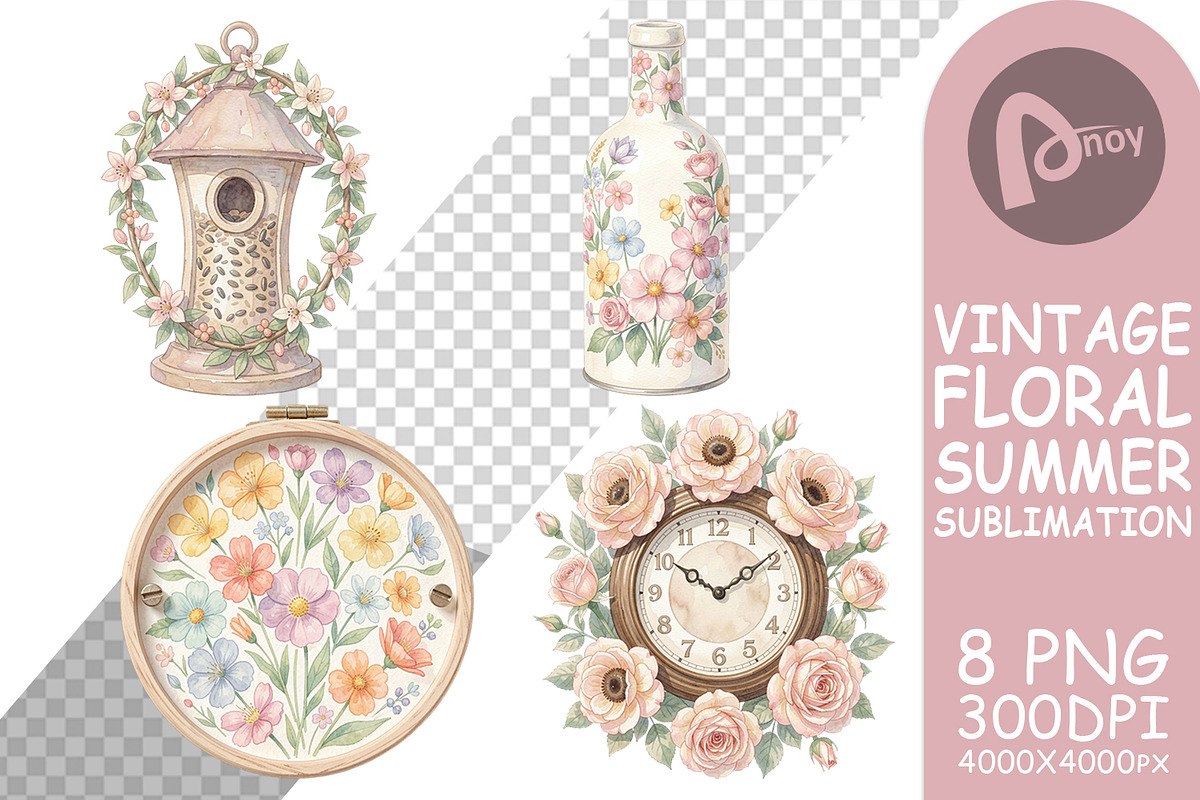 Vintage Floral Summer PNG, a Decorative Illustration by Artnoy (Photo 15 of 18)