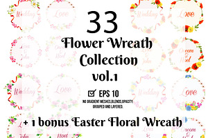 33 Flower Wreath Vector Collection 