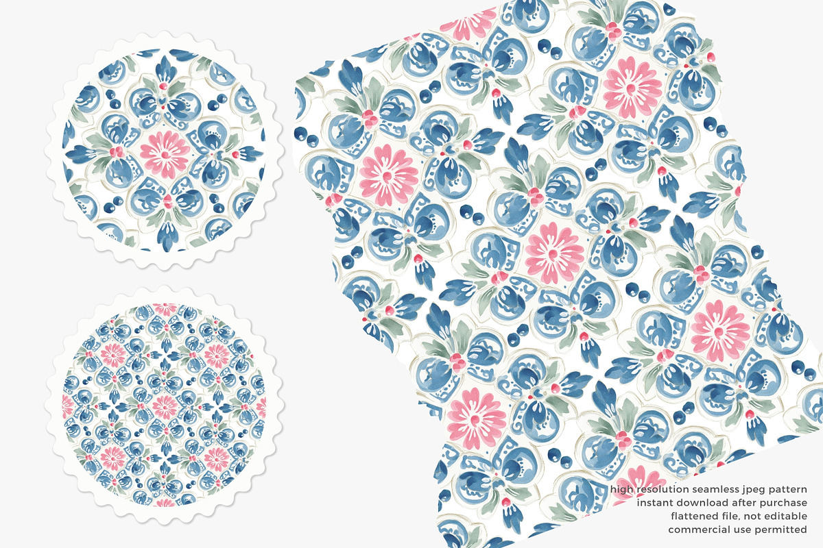 blue floral tile seamless pattern, a Pattern Graphic by Pink Studio Art (Photo 3 of 4)