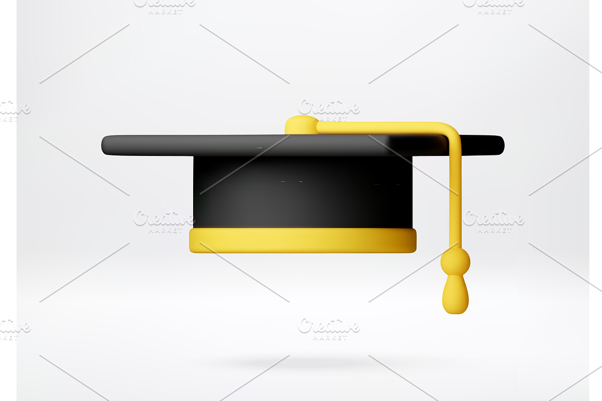 3D Graduation cap with yellow tassel, an Education Illustration by Abscent