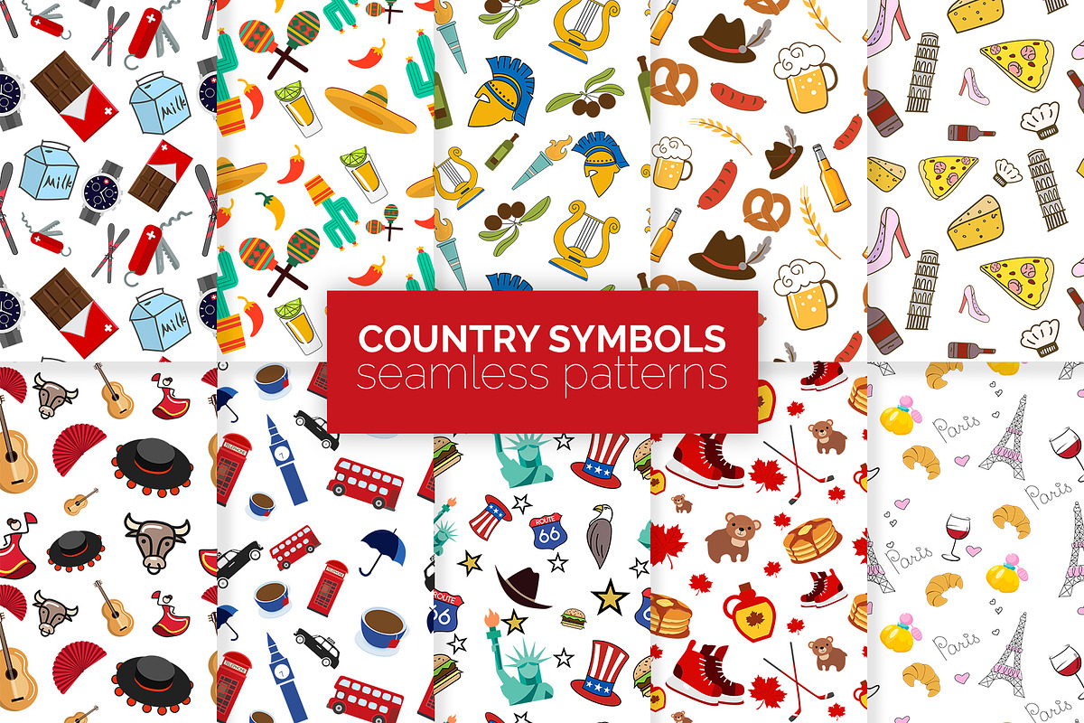 Country Symbols Seamless Patterns, a Pattern Graphic by 3Y_Design (Photo 1 of 6)
