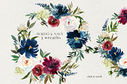 Bordo & Navy Watercolor Flowers PNG, a Decorative Illustration by whiteheartdesign (Thumbnail 3 of 9)