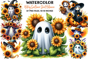 Witchy Sunflower Ghost Halloween, an Illustration by DreamArtGraphic