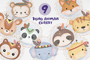 Cute Bohemian Animals Head Clipart, an Animal Illustration by DrawStudio1988 (Thumbnail 1 of 3)
