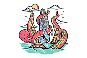 Giant octopus attacks whales, an Animal Illustration by gunaonedesign (Thumbnail 1 of 4)