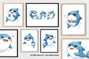 15 Bundle Watercolor Cute Shark Sea, an Animal Illustration by Morspective (Thumbnail 4 of 8)