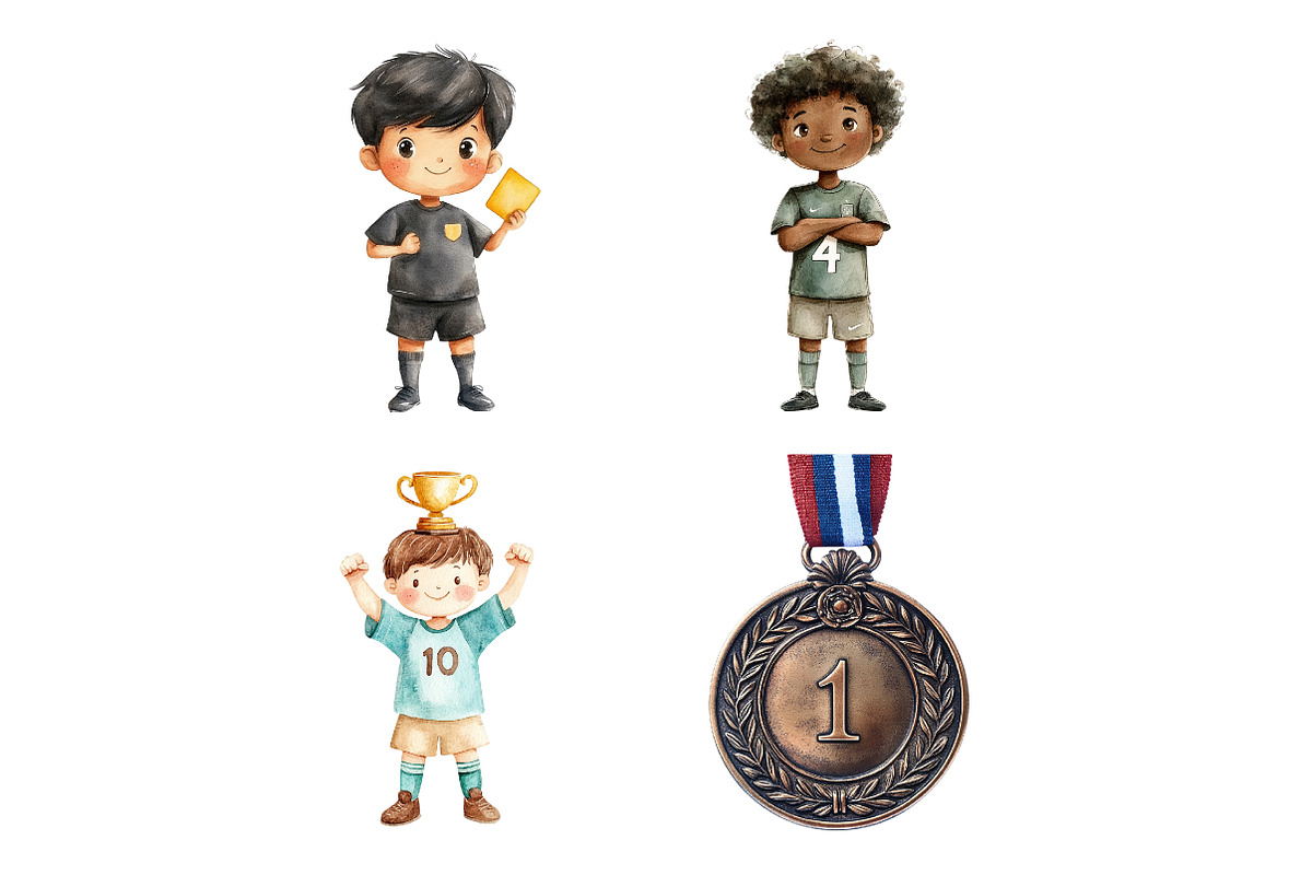 Watercolor Kids Cute Soccer Clipart, a Seasonal Illustration by Design Market (Photo 8 of 8)