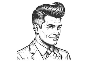 Vintage Man Portrait Pompadour, an Object Illustration by AlexArt