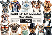 Quirky Dogs Cats Sublimation Clipart, an Illustration by Black Bird Studio (Thumbnail 1 of 6)