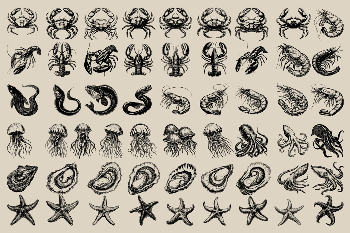 340 Sea Creatures illustrations, an Animal Illustration by Nocturnal Wolf (Photo 9 of 15)
