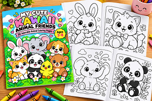 Kawaii Cartoon Animals Coloring Book