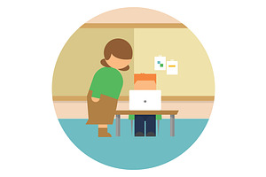 Teacher Helping Student on Laptop