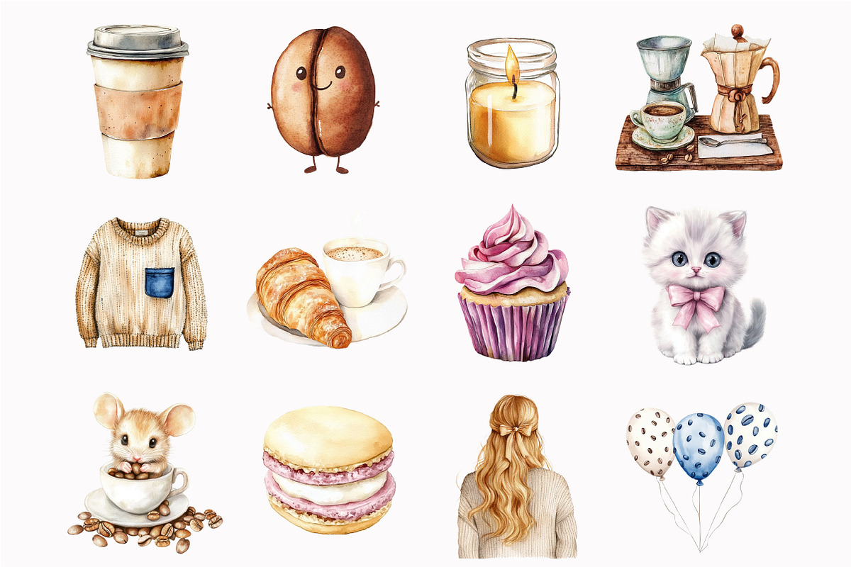 Watercolor Coffee and Denim Clipart, an Illustration by Design Market (Photo 4 of 5)