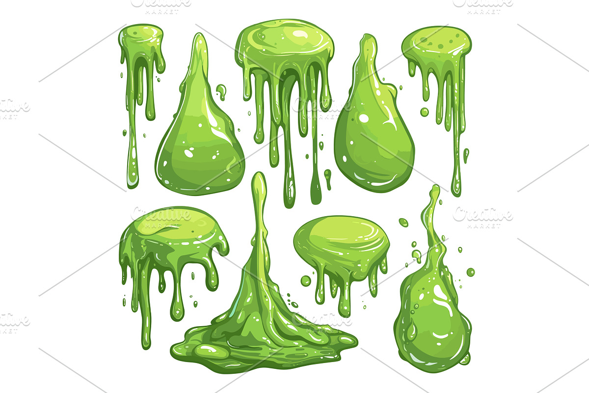 Green slime cartoon vector set, an Object Illustration by Valerie Bodnar