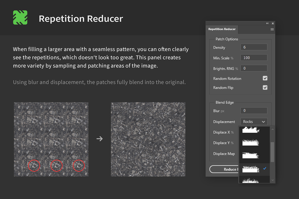 Repetition Reducer (random. Texture), a Plug-in Add-On by h3design (Photo 1 of 7)