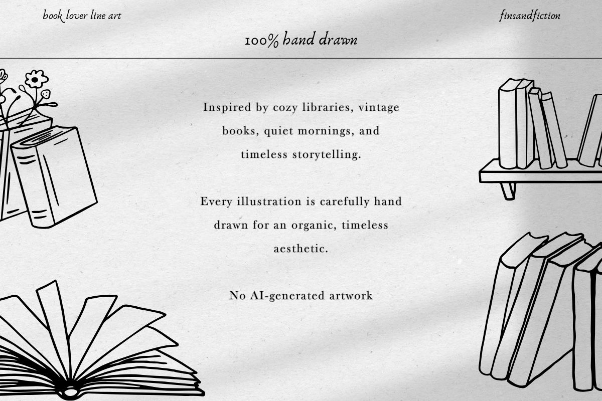 Book Lover Line Art Bundle, a Decorative Illustration by Fins and Fiction (Photo 3 of 8)
