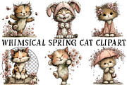 Whimsical Spring Cat Clipart, an Illustration by OK Design (Thumbnail 2 of 6)
