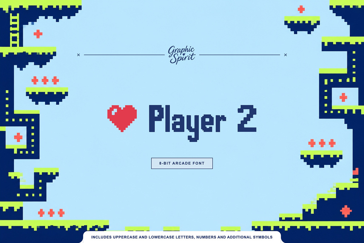 Player 2 Retro Arcade Pixel Font, a Blackletter Font by Graphic Spirit (Photo 1 of 8)
