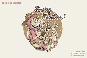 Pink Monkey Playing Acoustic Guitar