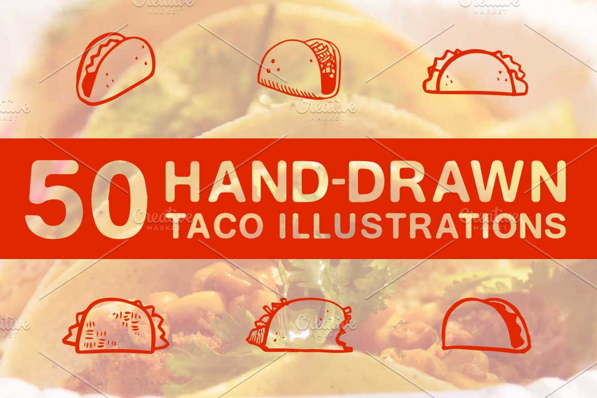 50 Hand-Drawn Taco Illustrations, a Food Illustration by Flavor Graphics (Photo 2 of 3)