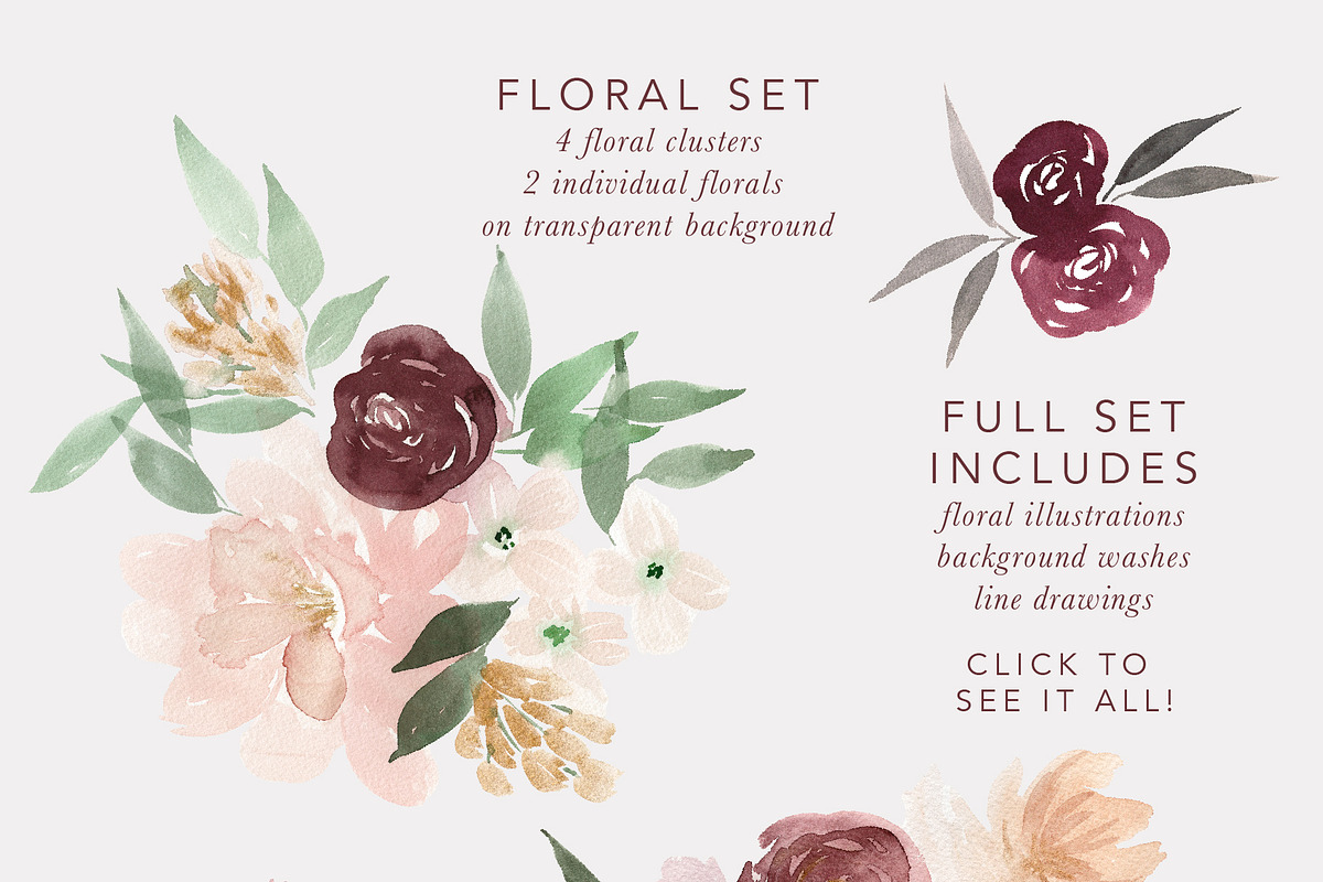 Burgundy, Blush, & Navy Floral Set, an Illustration by One and Only Paper (Photo 2 of 7)