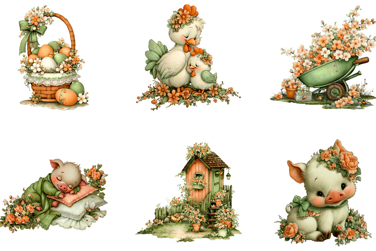 Spring Farm Animals Clipart Bundle, a Seasonal Illustration by CreationArt (Photo 3 of 5)