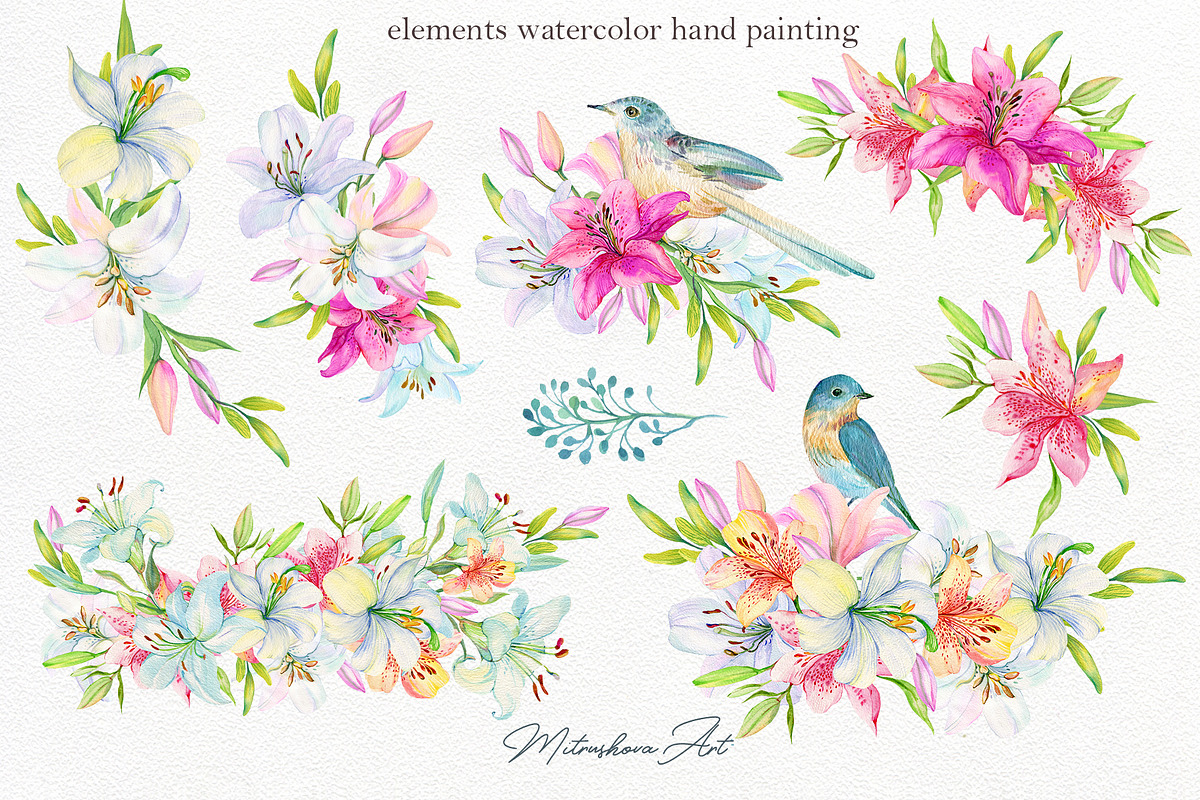 Lilies watercolor set, an Illustration by MitrushovaArt (Photo 14 of 14)