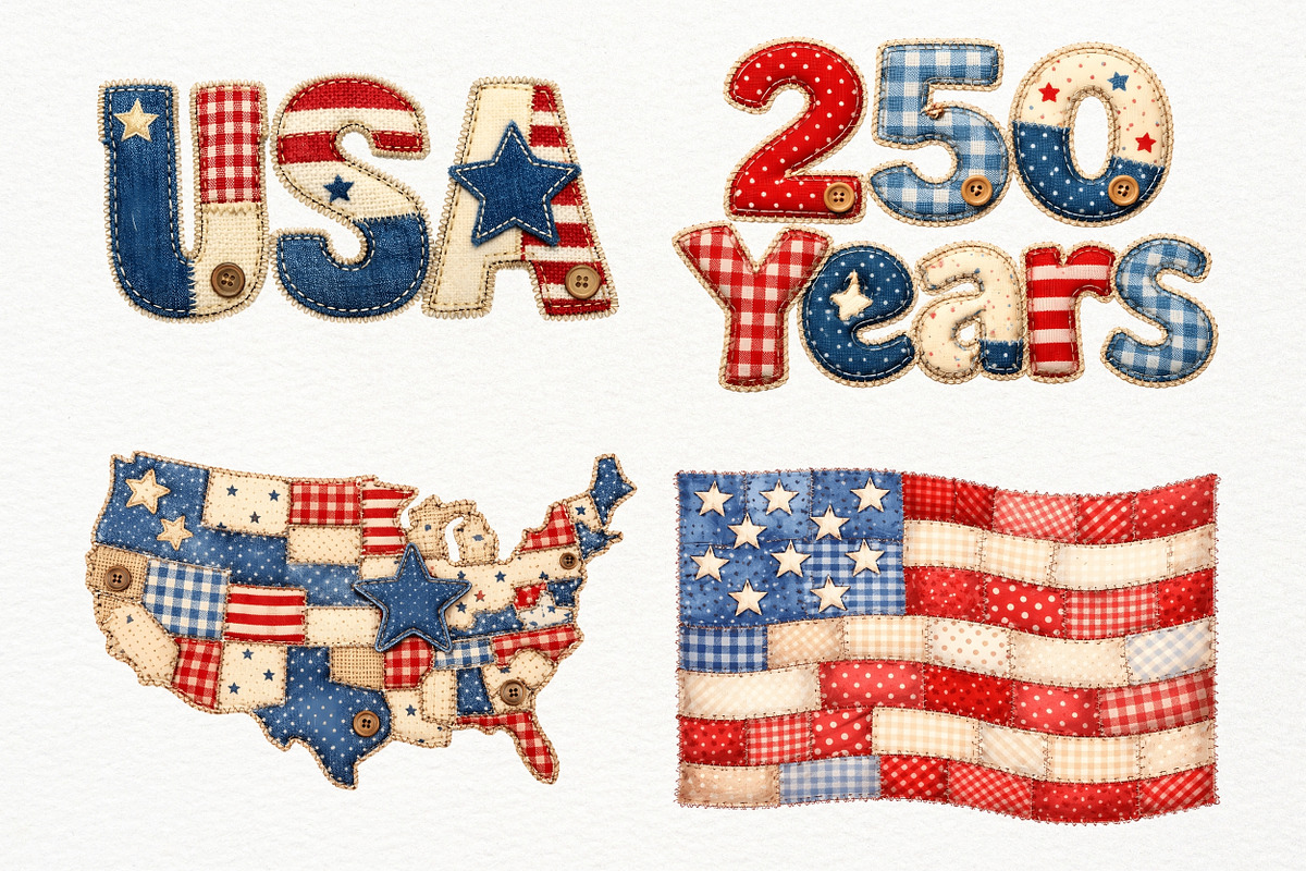 Patchwork 4th July 250 Years PNG, a Decorative Illustration by Nicolle's Colorful Art (Photo 2 of 4)