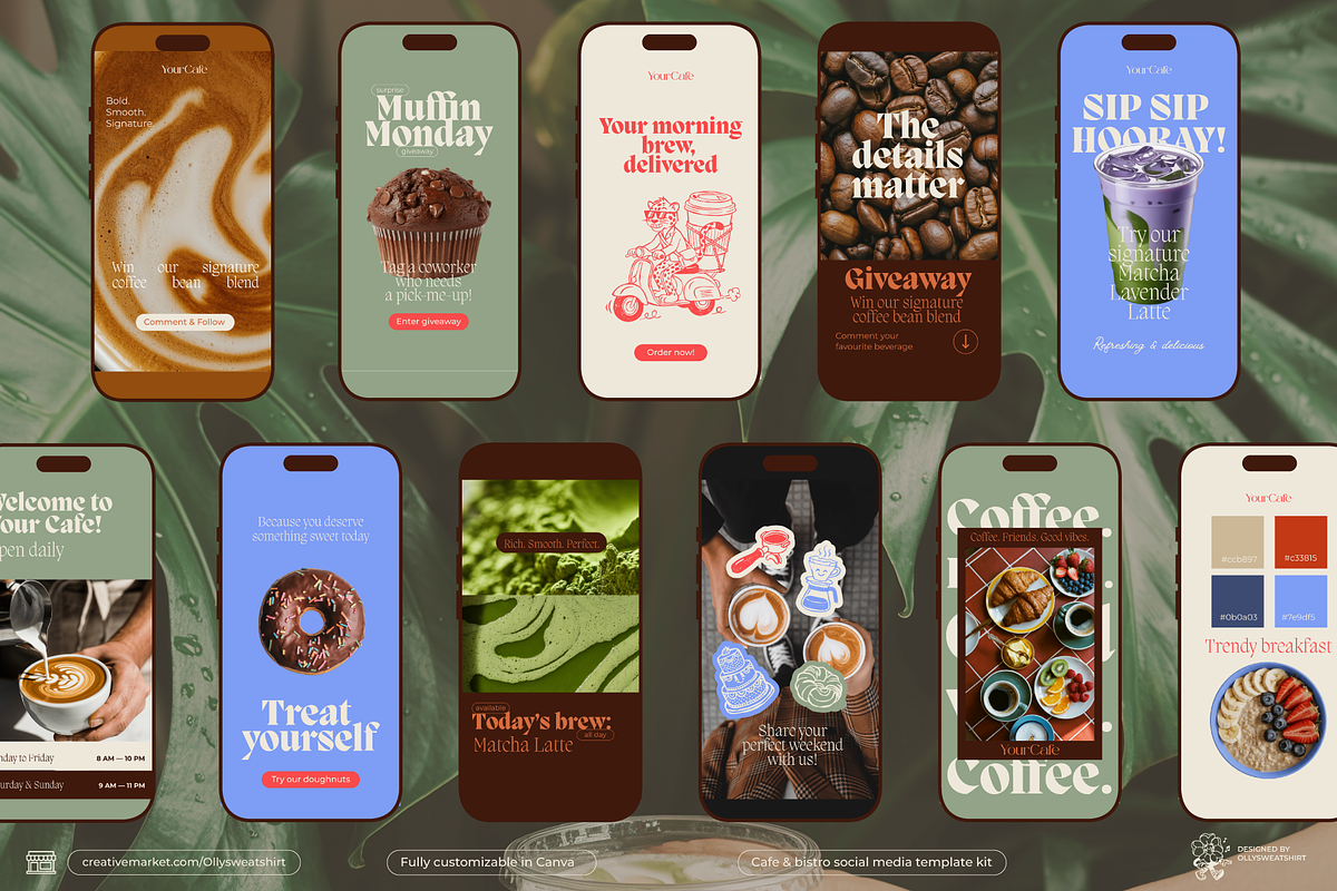 Cafe & Bistro Social Media Canva Kit, a Social Media Template by OLLYSWEATSHIRT DSGN INC. (Photo 5 of 13)