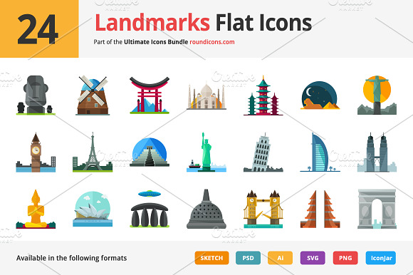 24 Landmarks Flat Icons