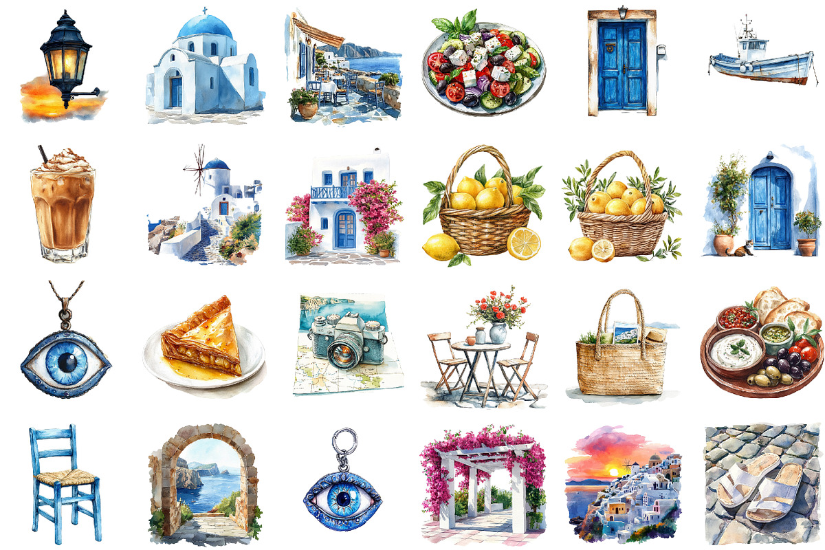 Summer Santorini Vacation Clipart, an Illustration by Sublimation Artist (Photo 2 of 6)