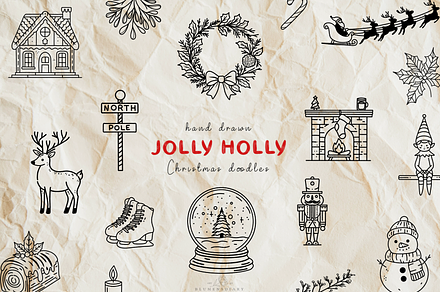 Jolly Holly Christmas Line Art, a Seasonal Illustration by Blumensdiary