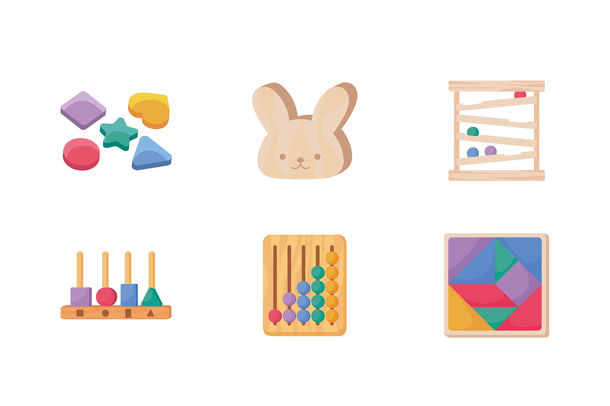 Wooden Toys Icons Set preview 3
