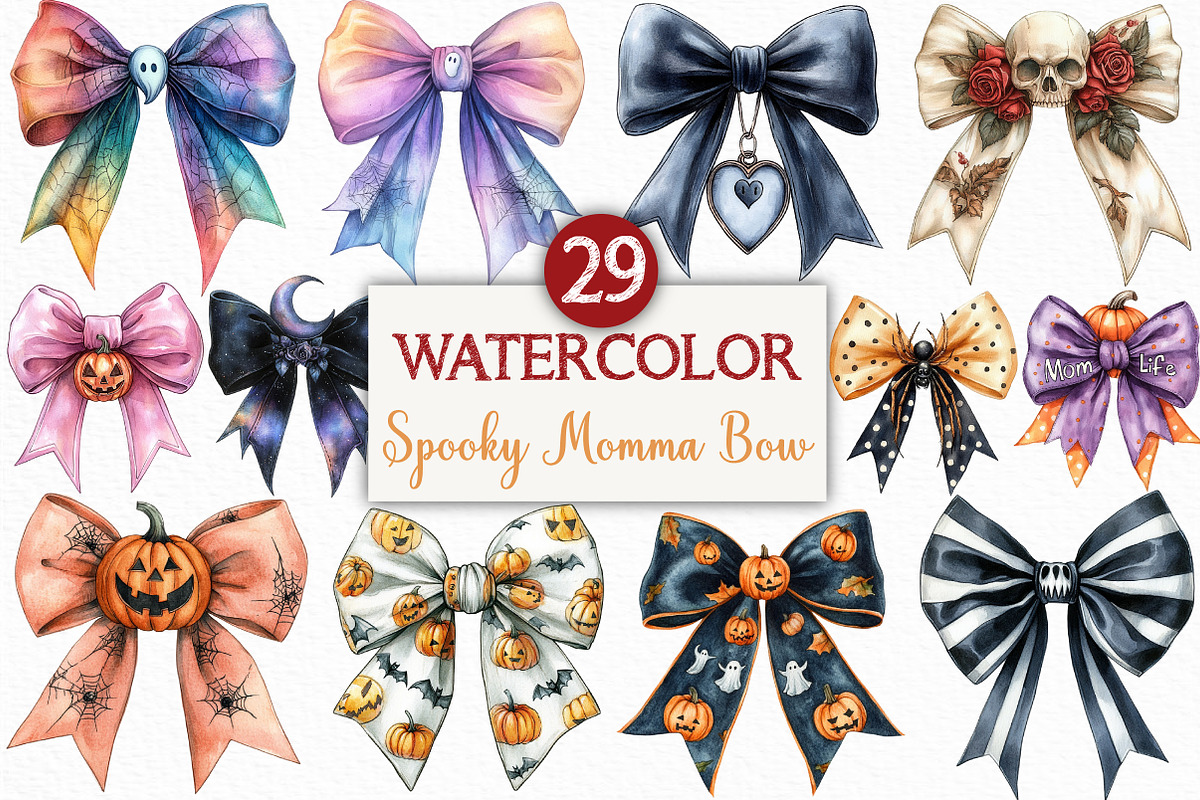 Watercolor Spooky Momma Bow PNG, an Illustration by Craft Nest (Photo 1 of 6)
