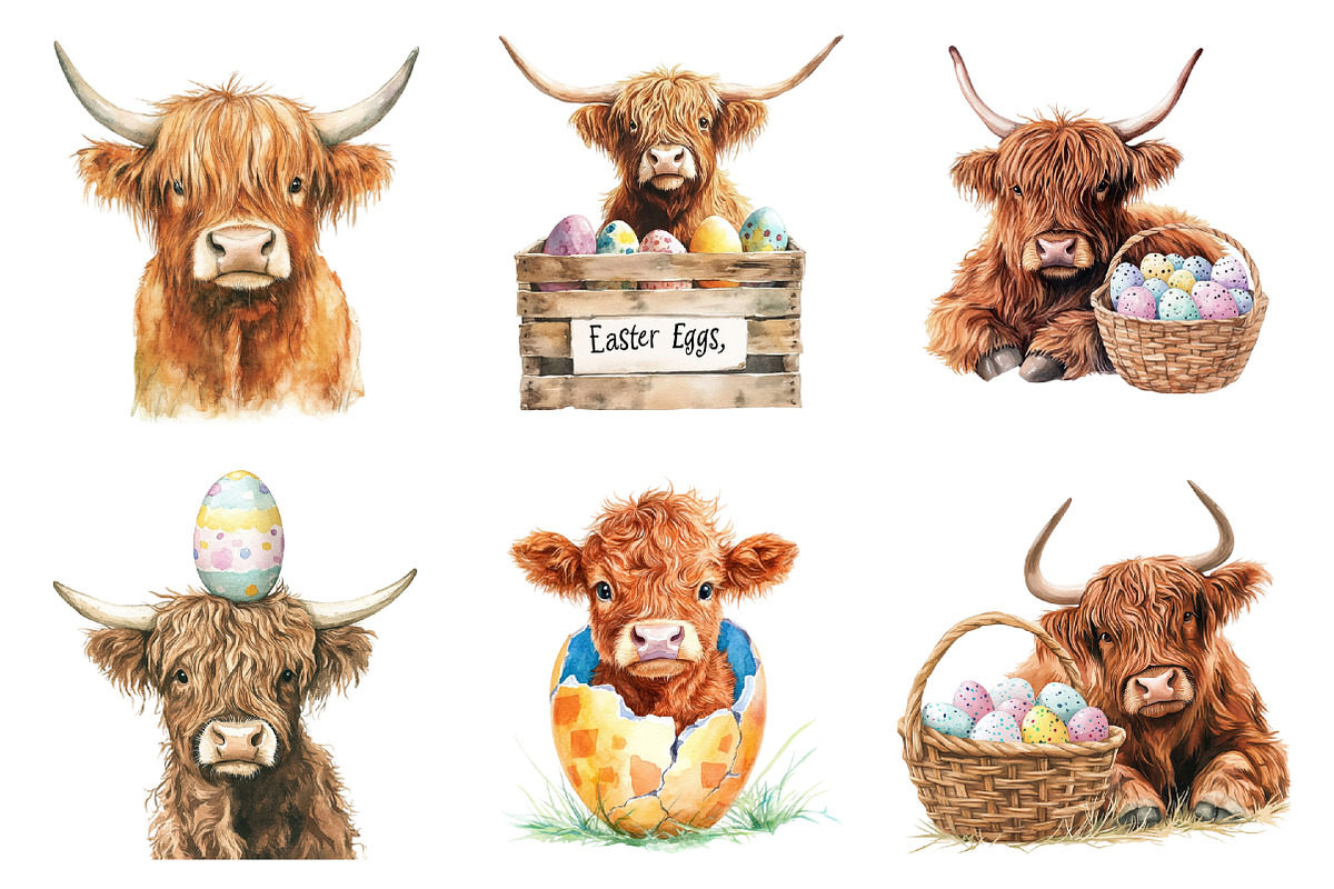 Easter Highland Cow Clipart PNG, an Illustration by SinaCreation (Photo 3 of 5)