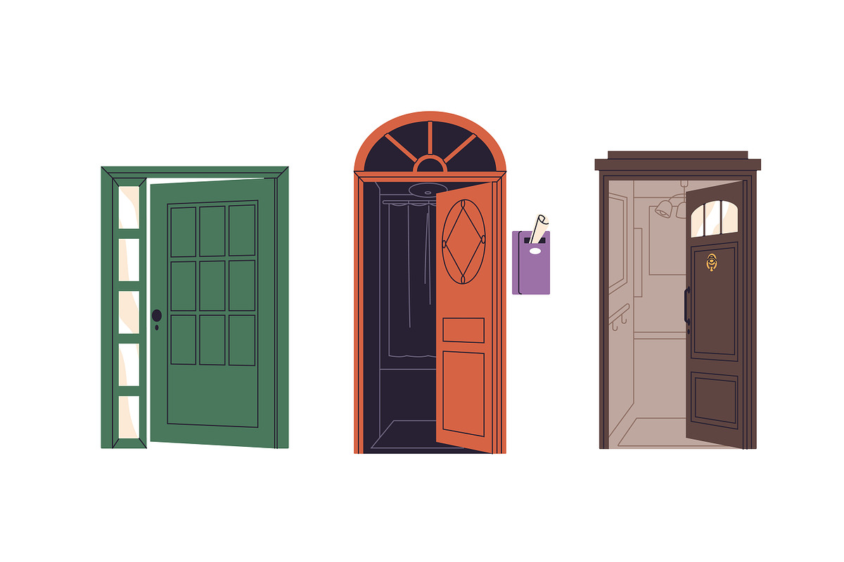 People enter and exit from doors set, a Person Illustration by PaperTrident (Photo 6 of 8)