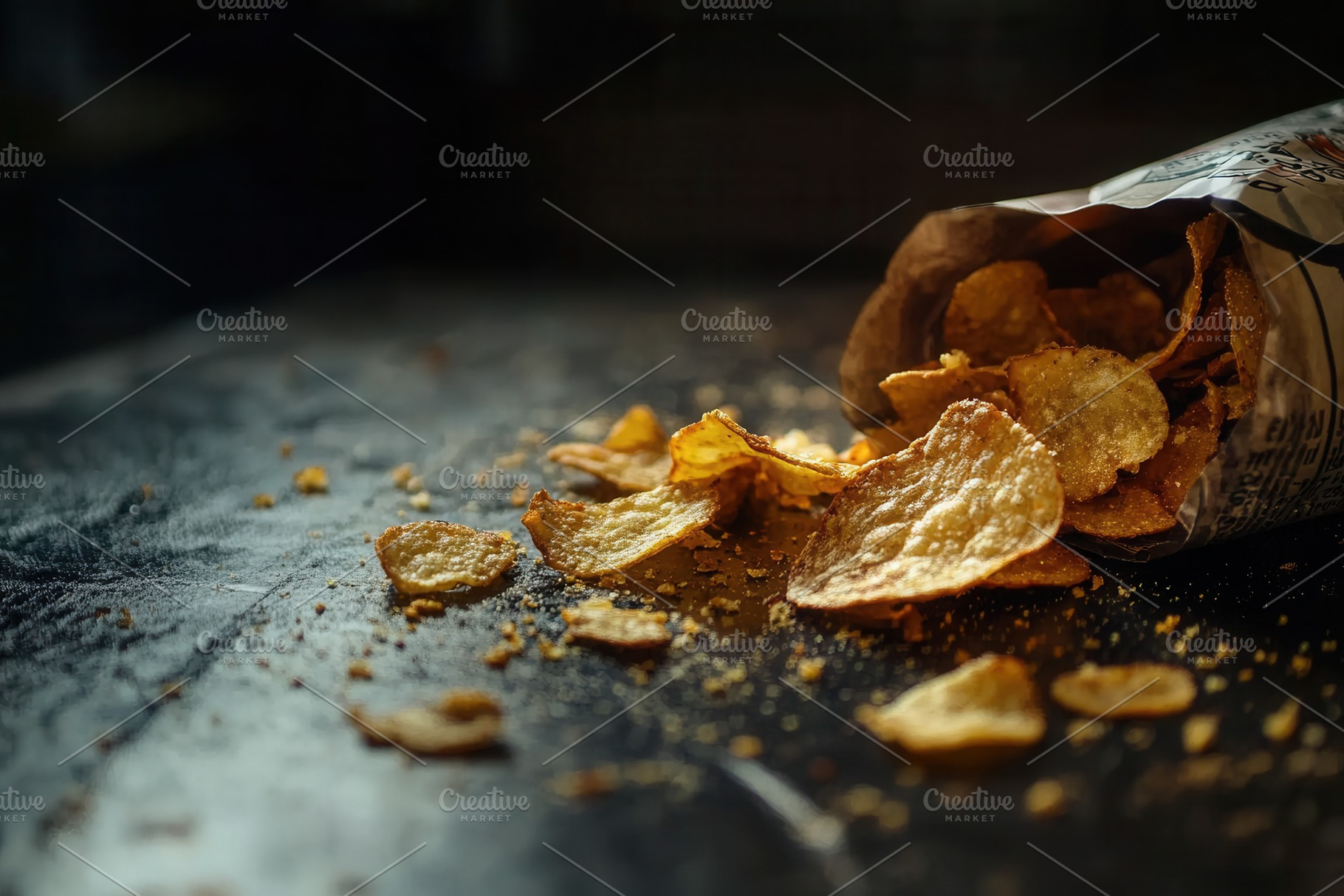 A close up of a bag of potato chips, a Photo by Pavel_design