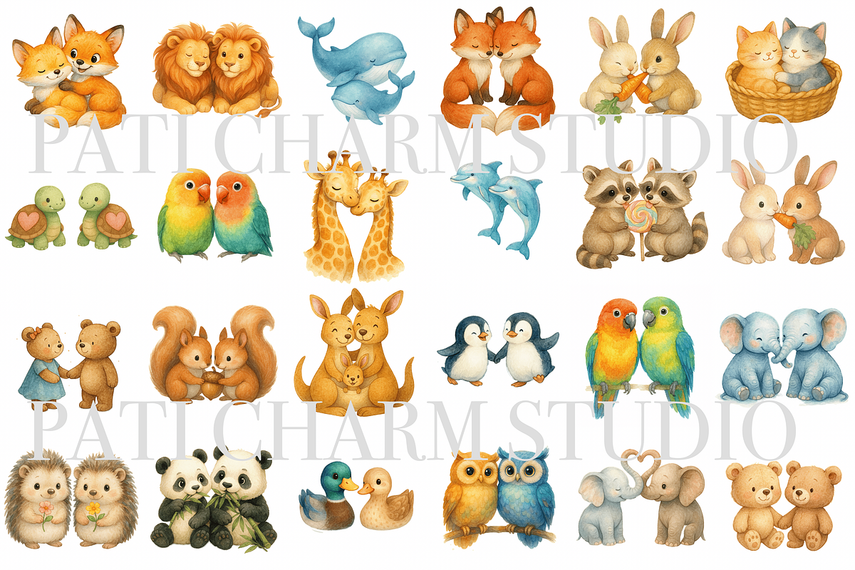27 Animal Couple Clipart, an Animal Illustration by Pati Charm Studio (Photo 2 of 8)