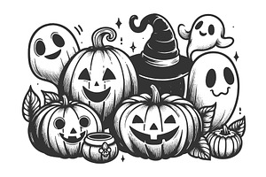 Cute Halloween Pumpkins and Friendly, an Illustration by AlexArt