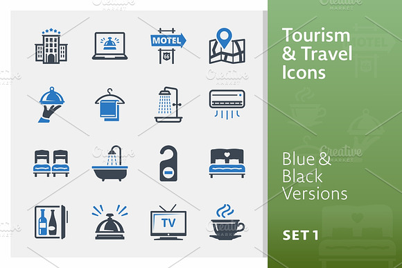 Tourism Travel Icons Set 1 Blue