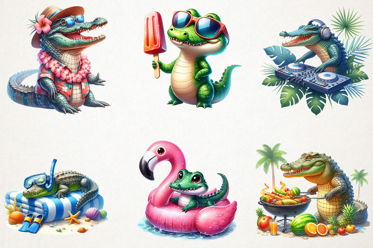 Summer Crocodile Character Clipart, an Illustration by RobertsArt (Photo 7 of 7)