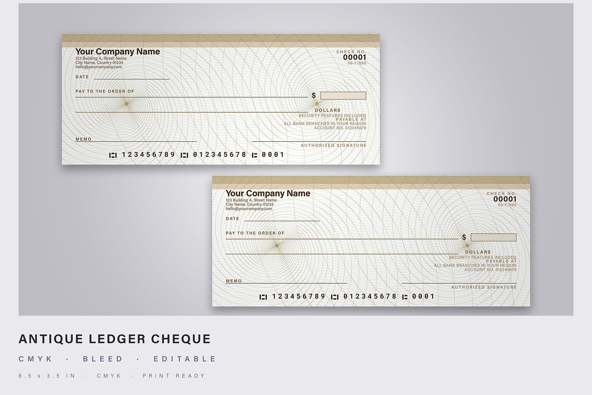 Vintage Bank Check Template, a Stationery Template by DesignerCandies (Photo 1 of 2)