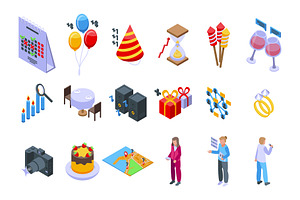 Event Planner Icons Set Isometric